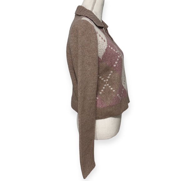 Jolie & Joy by FCT With Love Pink/Brown Plaid Print Vneck Collar Sweater NWT - Picture 3 of 6